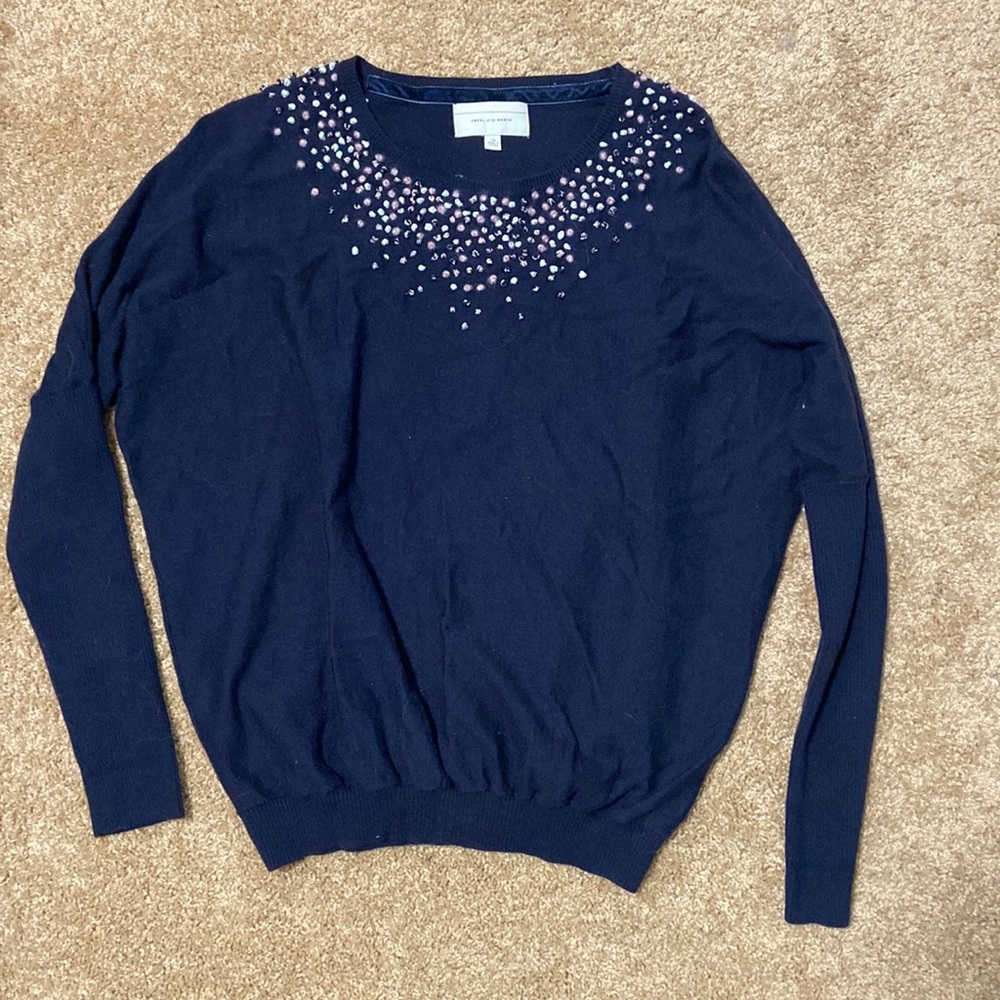 Anthropologie Angel of the North Dark Purple Pom Pom Sweater